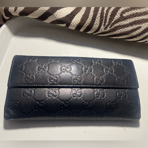 Gucci Guccissima Monogram Leather Long Wallet -Blue BEAUTIFUL - Picture 1 of 9